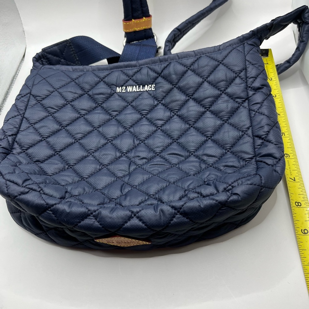 MZ Wallace Quilted Navy Blue Shoulder/Crossbody Bag with Tan Leather Trim - Picture 9 of 16